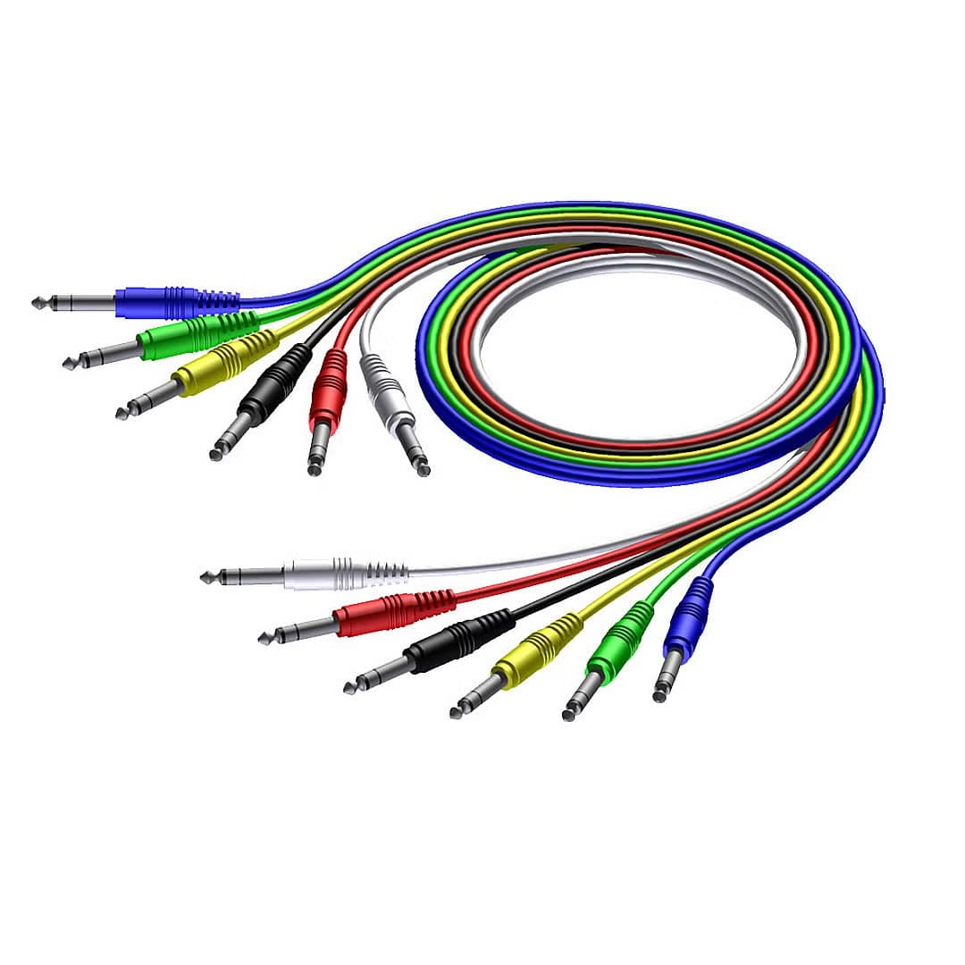 6.3 mm Jack male stereo - 6.3 mm Jack male stereo - cable set in 6 colours 0,9 meter