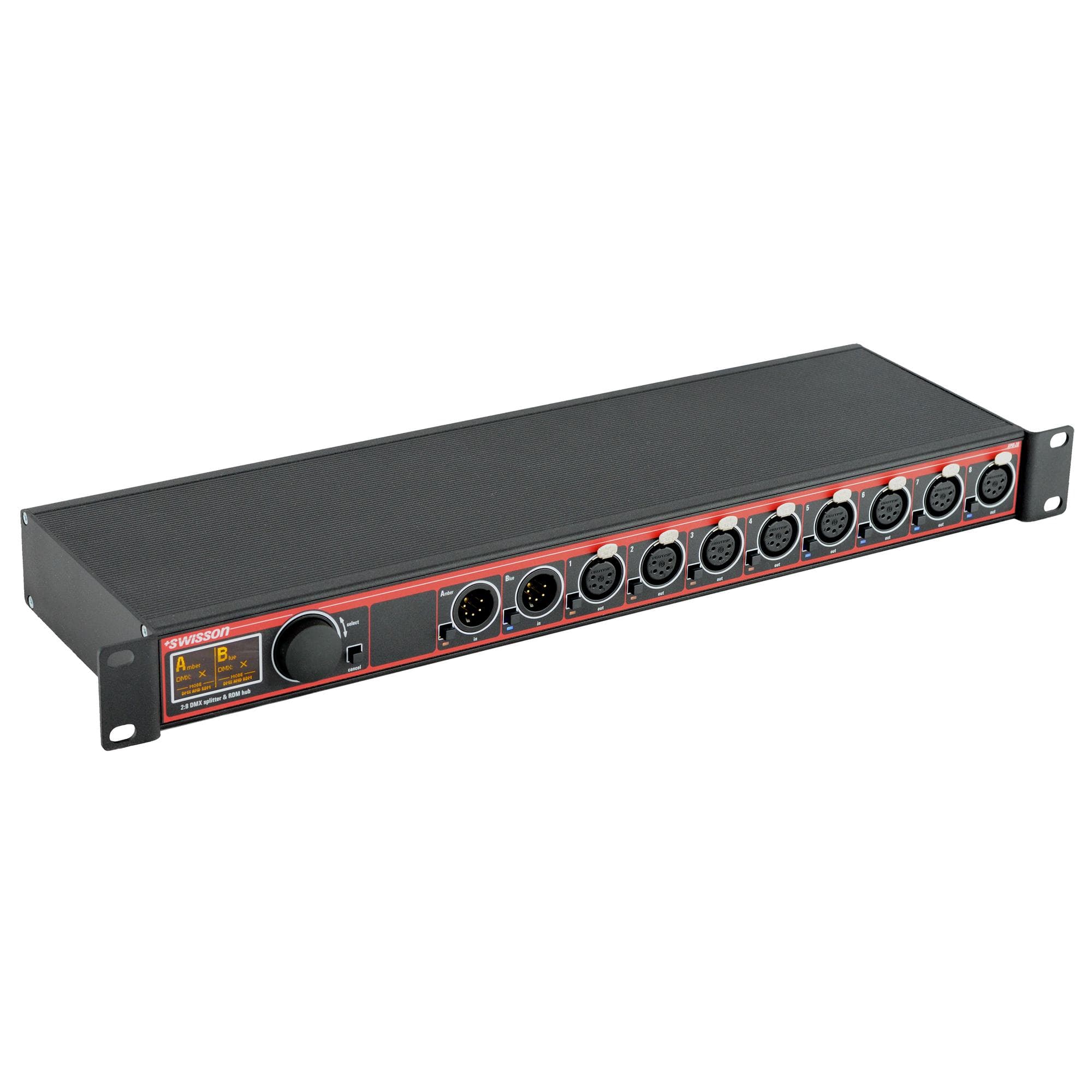 XPD-28-5R 2:8 A/B DMX&RDM Splitter, 19", 2 inputs, 8 outputs, 5pin XLR