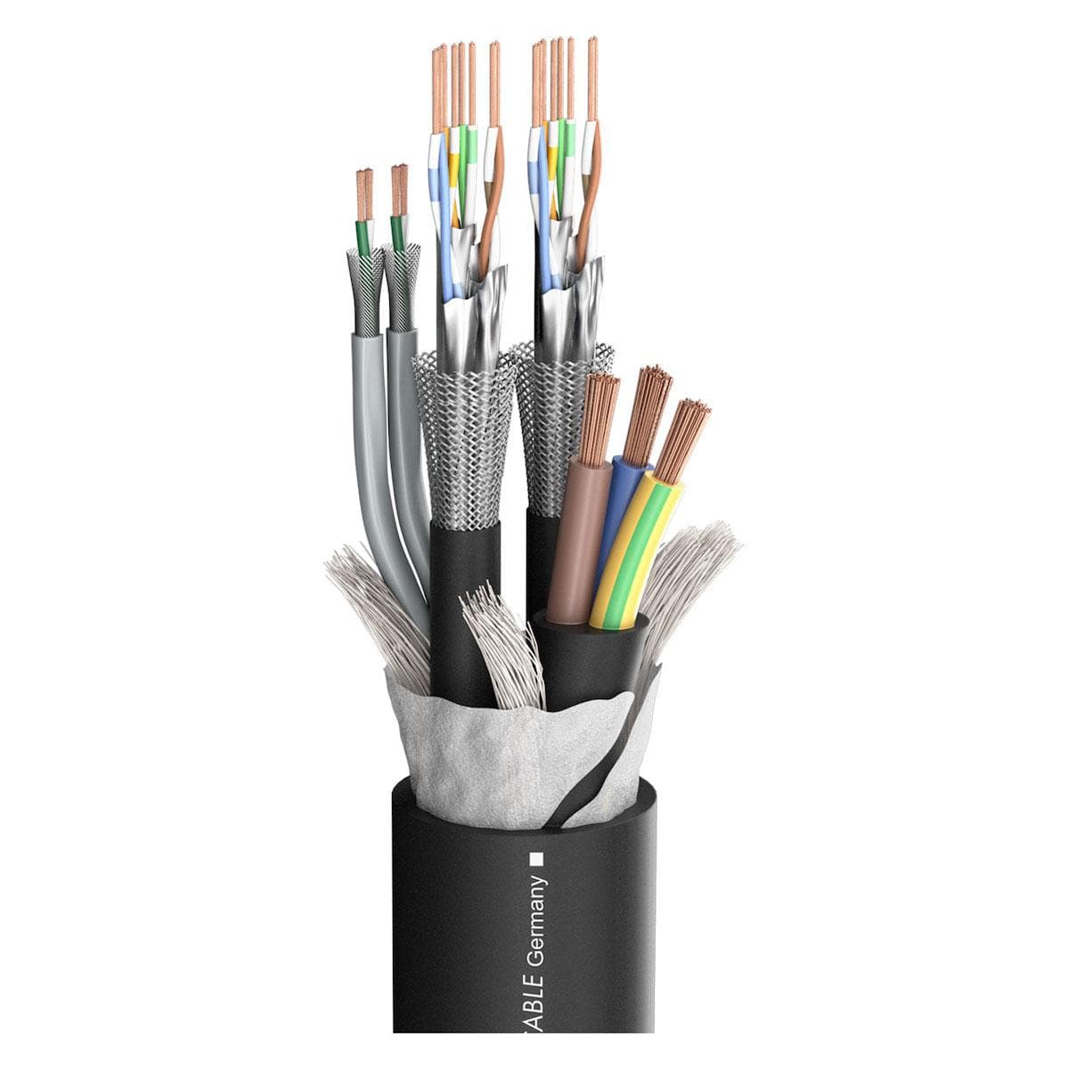 SC-Monocat Power 212; power: 3 x 2,50 mm²; 2 x CAT.7; DMX: 2 x 0,25 mm²; PVC Ø 21,80 mm; black