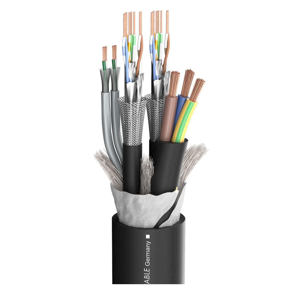 SC-Monocat Power 212; power: 3 x 2,50 mm²; 2 x CAT.7; DMX: 2 x 0,25 mm²; PUR-FRNC Ø 21,80 mm; black