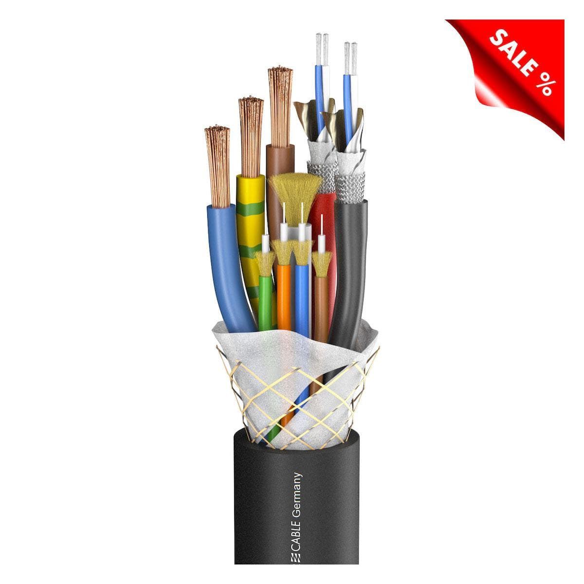 SC-Octopus Hybrid 443 PUR; fiber: 4 x 50/125 µm; audio: 2 x 2 x 0,22 mm²; power: 3 x 2,50 mm²; PUR Ø