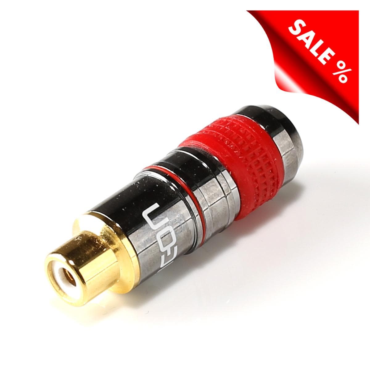 HICON RCA, 2-pole , metal, Soldering-female connector, gold plated contact(s), straight, chrome