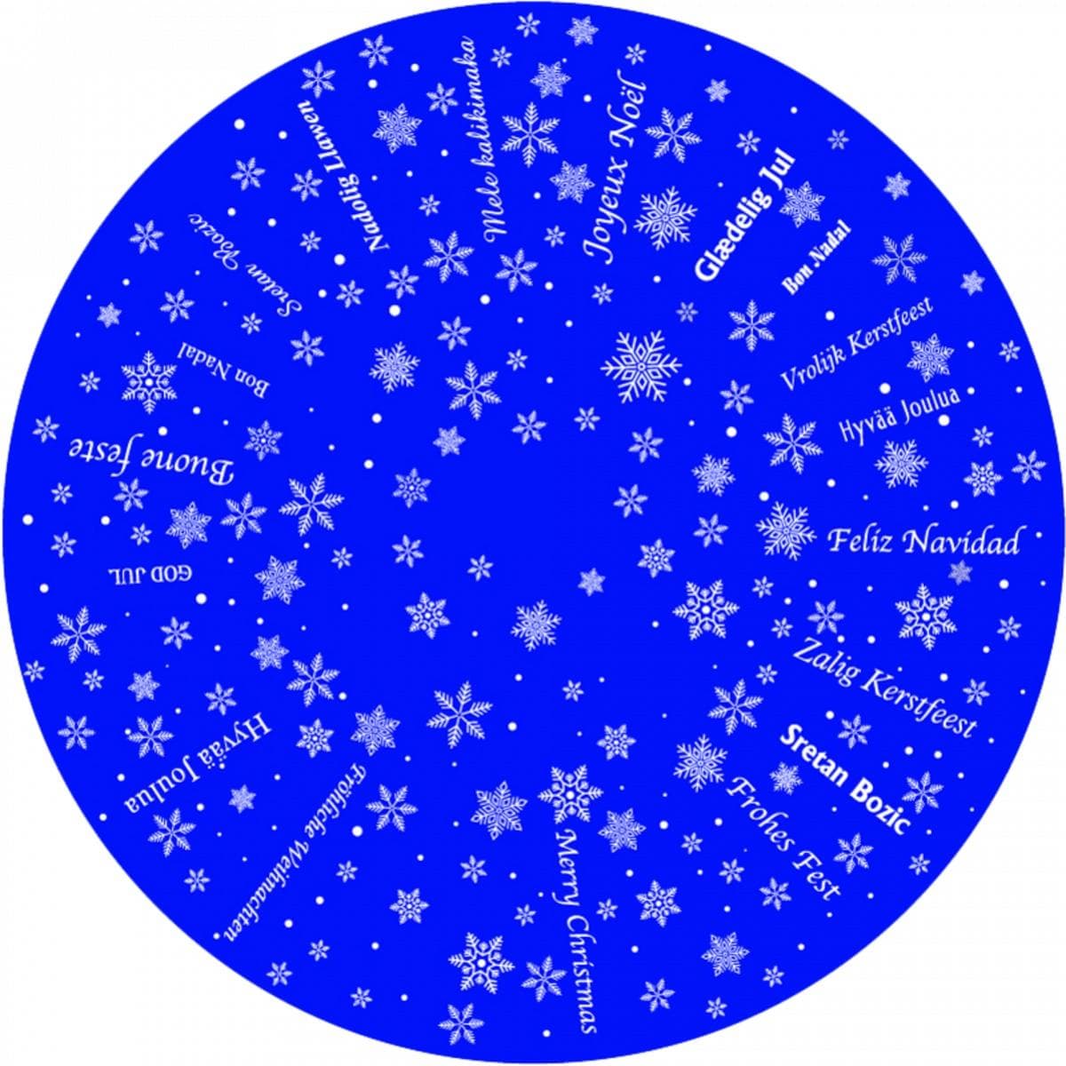 Animation wheel in borosilicate glass. Snow with greeting blue white. Ø E 105 mm