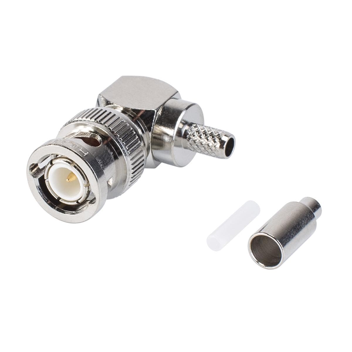 HICON BNC crimp-male connector 0.3/1.8, angled, nickel coloured