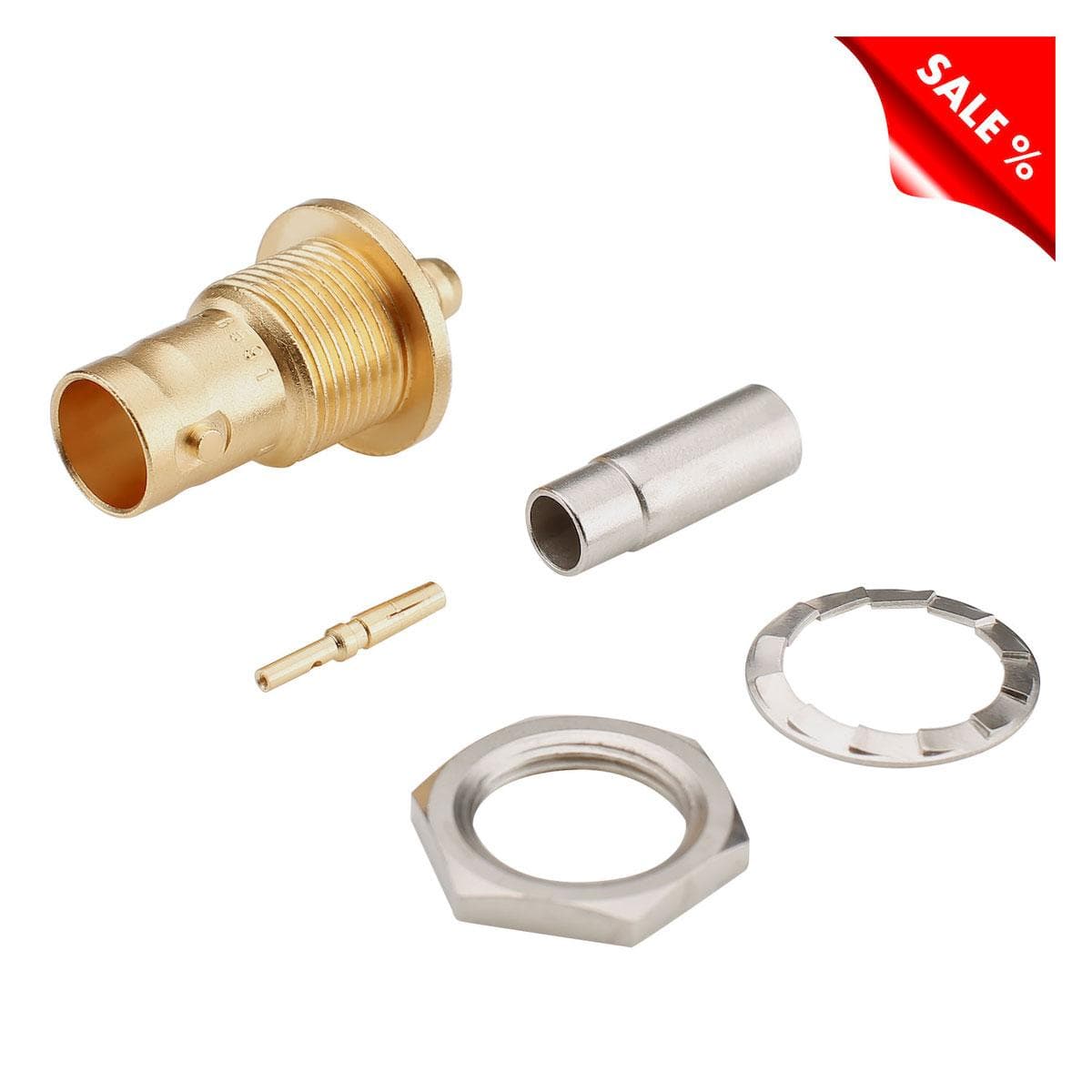 HICON BNC 3G-SDI crimp-female connector 0.6/2.8, thread 1/2", nickel coloured