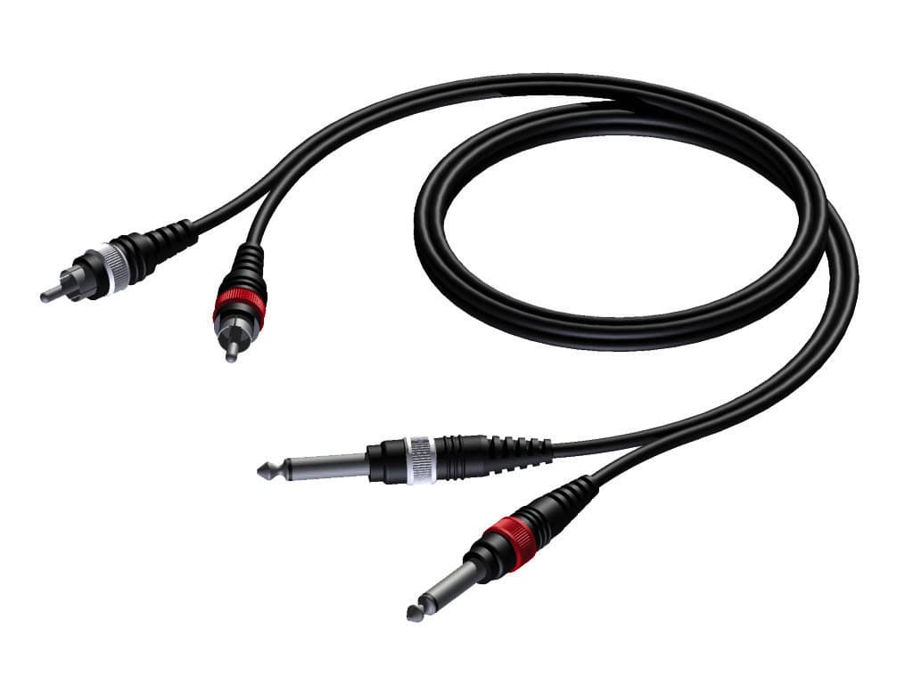 2 x RCA/Cinch male - 2 x 6.3 mm Jack male mono 5 meter