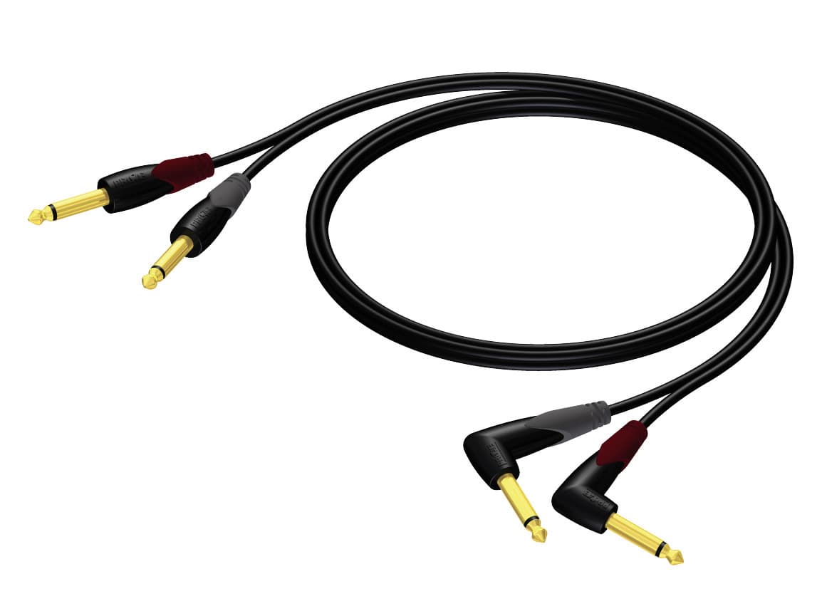2 x 6.3 mm Jack male mono - 2 x 6.3 mm Jack male mono angled 10 meter