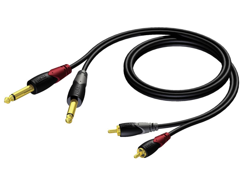 2 x RCA/Cinch male - 2 x 6.3 mm Jack male mono 1 meter