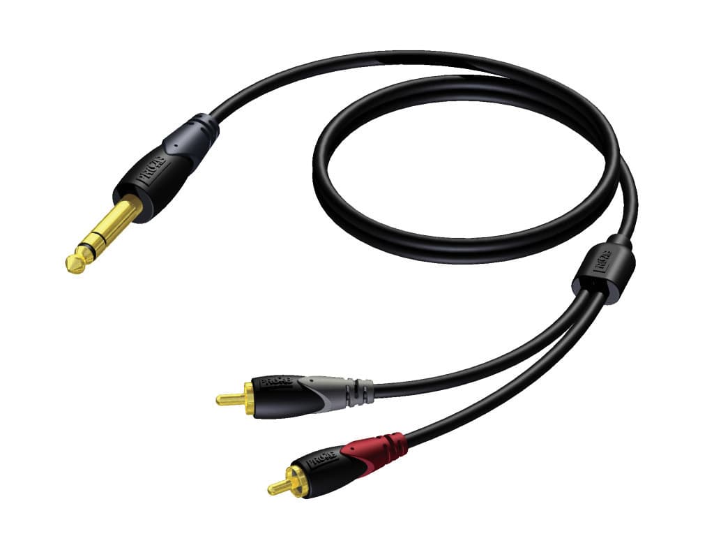 6.3 mm Jack male stereo - 2 x RCA/Cinch male 1,5 meter
