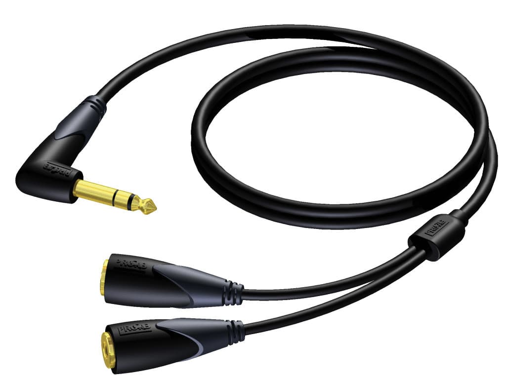 6.3 mm Jack angled male stereo - 2 x 6.3 mm Jack female stereo 1,5 meter