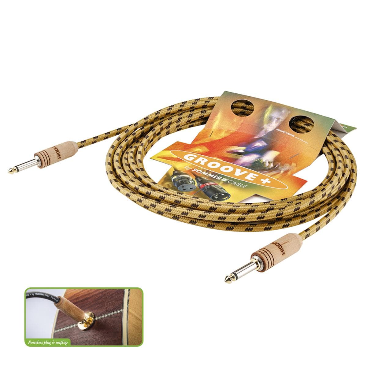Instrument cable SC-CLASSIQUE, HICON WOODPLUG, 1 x 0,50 mm² | jack / jack, HICON | 10,00m | yellow