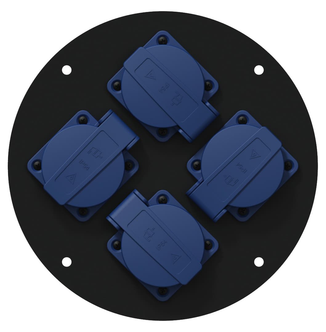 Center connection plate 185 mm 4 x schuko - IP44 French connectors