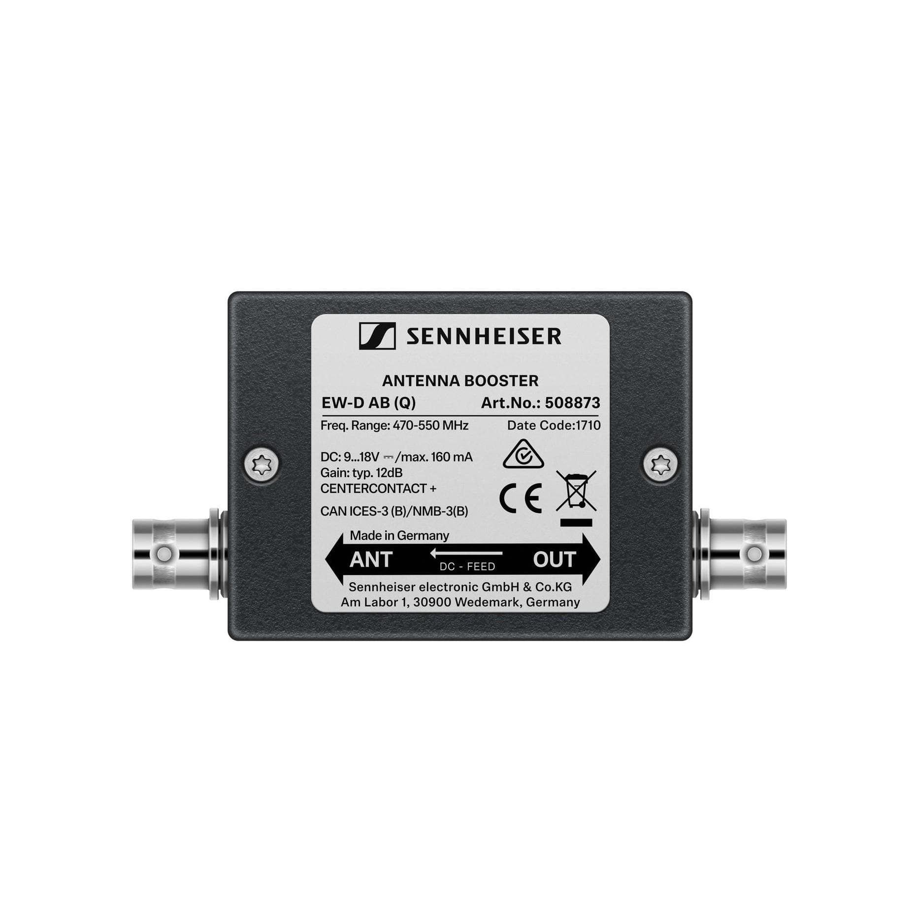 EW-D AB (Y) Inline antenna booster, +10 dB ain, BNC connectors, frequency rane (1785-1805 MHz)