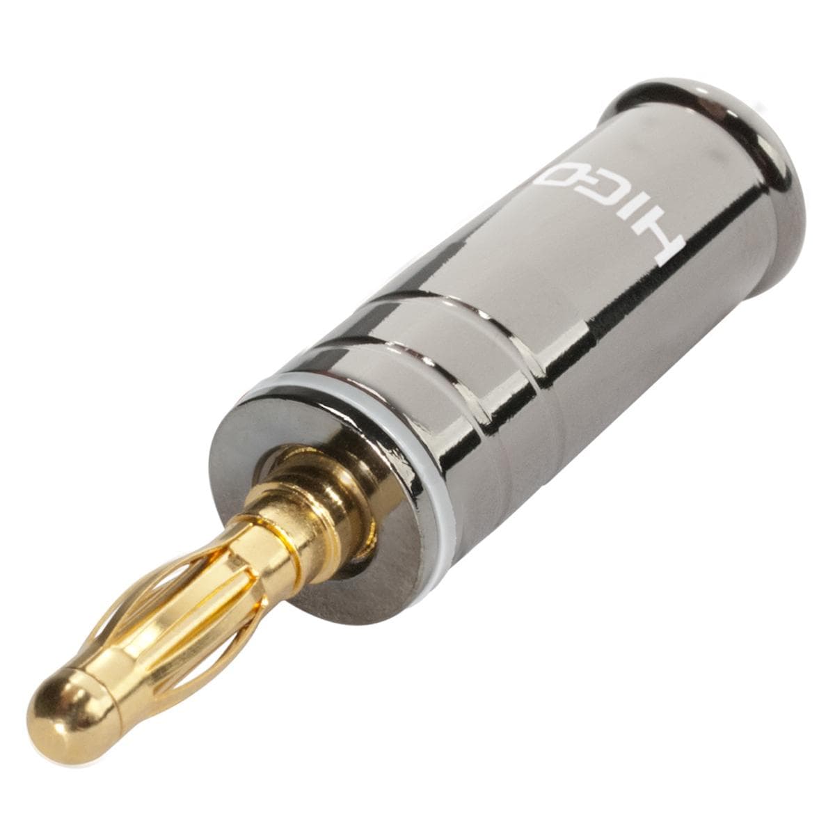 HICON Banana, 1-pol , metal, screw-type-male connector, gold plated contact(s), straight, chrome