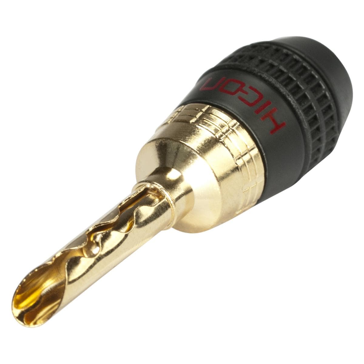 HICON Banana connector with toothed clamp, 1-pol , metal, gold plated contact(s), straight, black