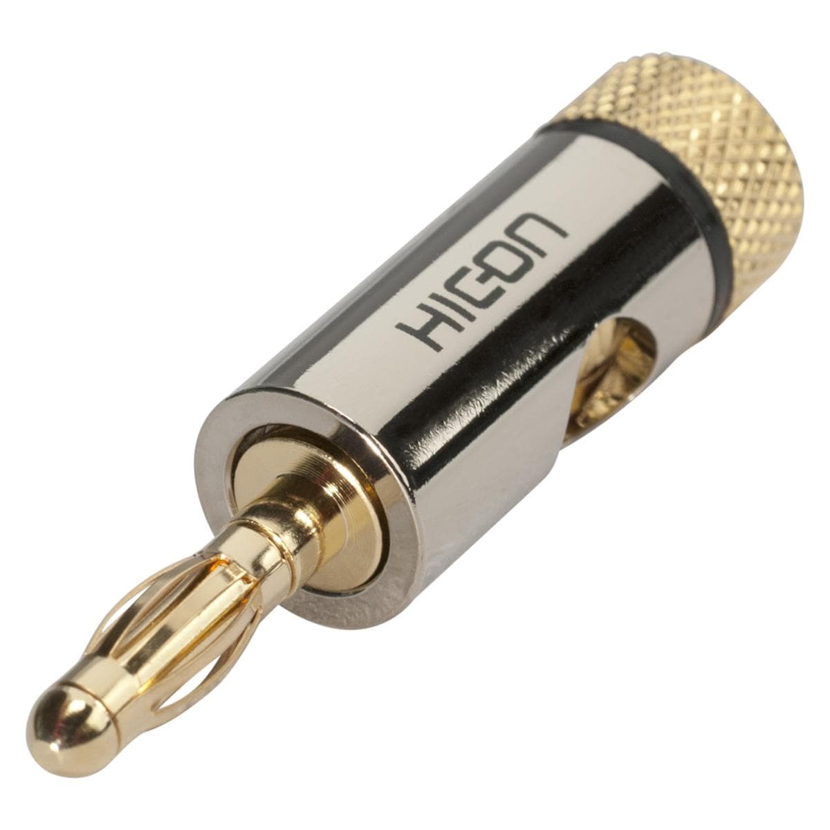 HICON Banana connector with universal clamp, 1-pol , metal, gold plated contact(s), straight, chrome