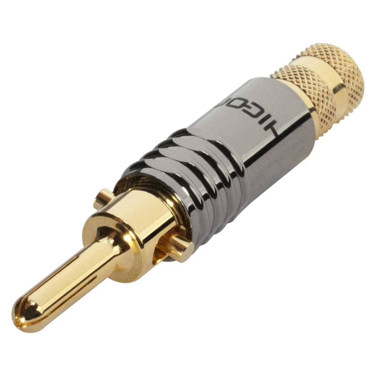 HICON Banana with spreading clip, 1-pol , metal, gold plated contact(s), straight, chrome