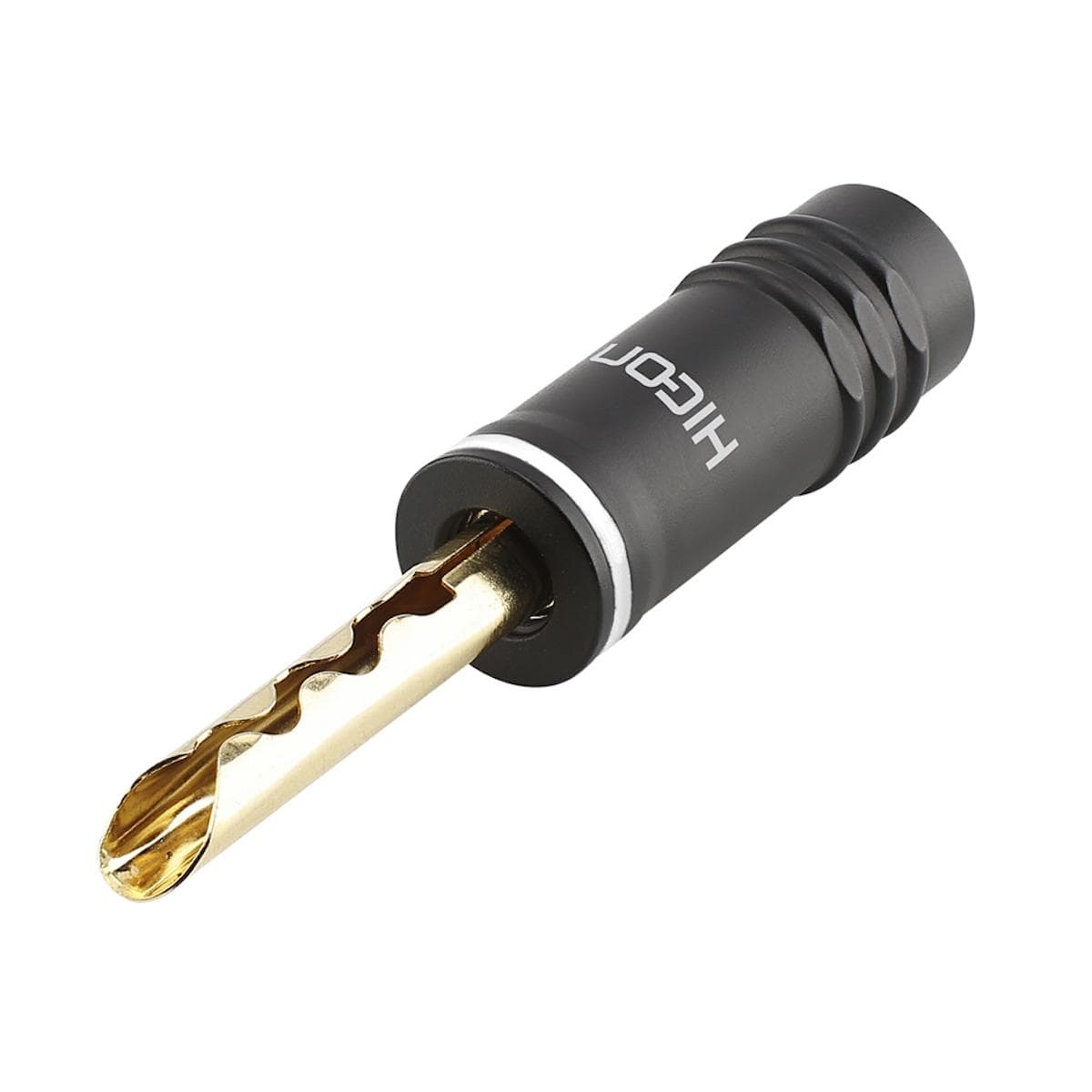 HICON Banana connector with toothed clamp, 1pol , metal, gold-plated contact(s), straight, black mat