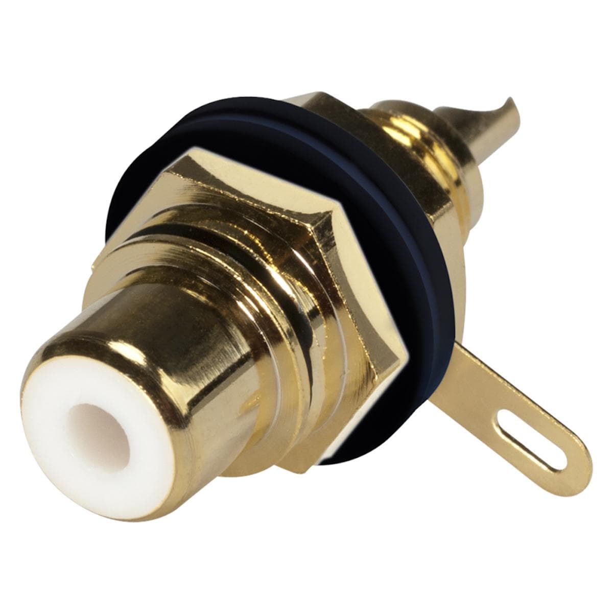 HICON RCA, 2-pole , metal, Soldering-female connector, gold plated contact(s), screw thread, gold