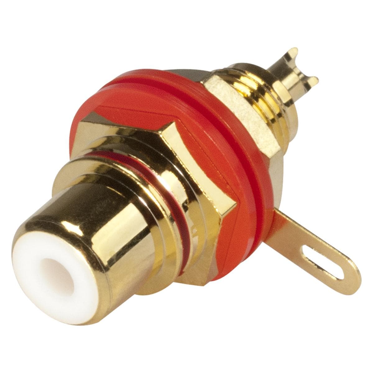 HICON RCA, 2-pole , metal, Soldering-female connector, gold plated contact(s), screw thread, gold
