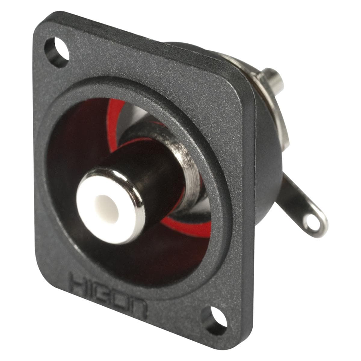 HICON RCA, 2-pole , metal, Soldering-female connector, nickel plated contact(s), Type D, black