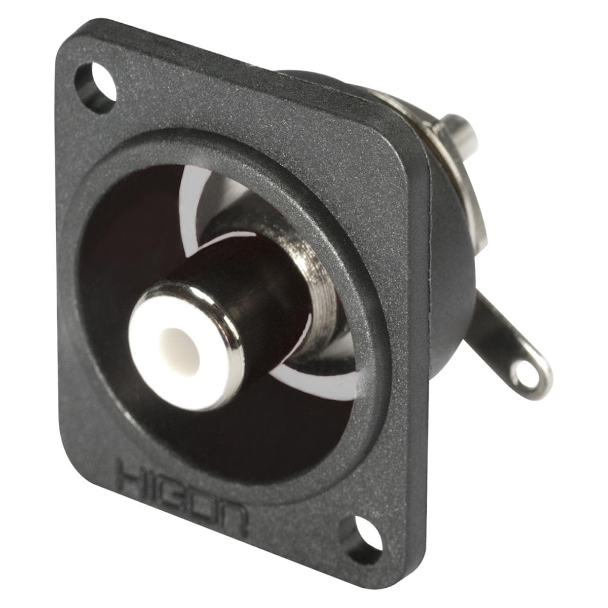 HICON RCA, 2-pole , metal, Soldering-female connector, nickel plated contact(s), Type D, black