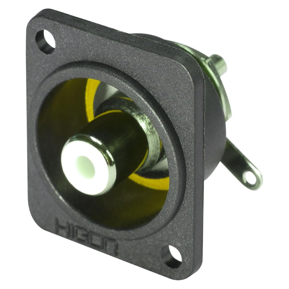 HICON RCA, 2-pole , metal, Soldering-female connector, nickel plated contact(s), Type D, black