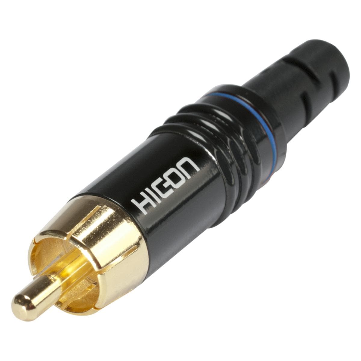 HICON RCA, 2-pole , metal, Soldering-male connector, gold plated contact(s), straight, black