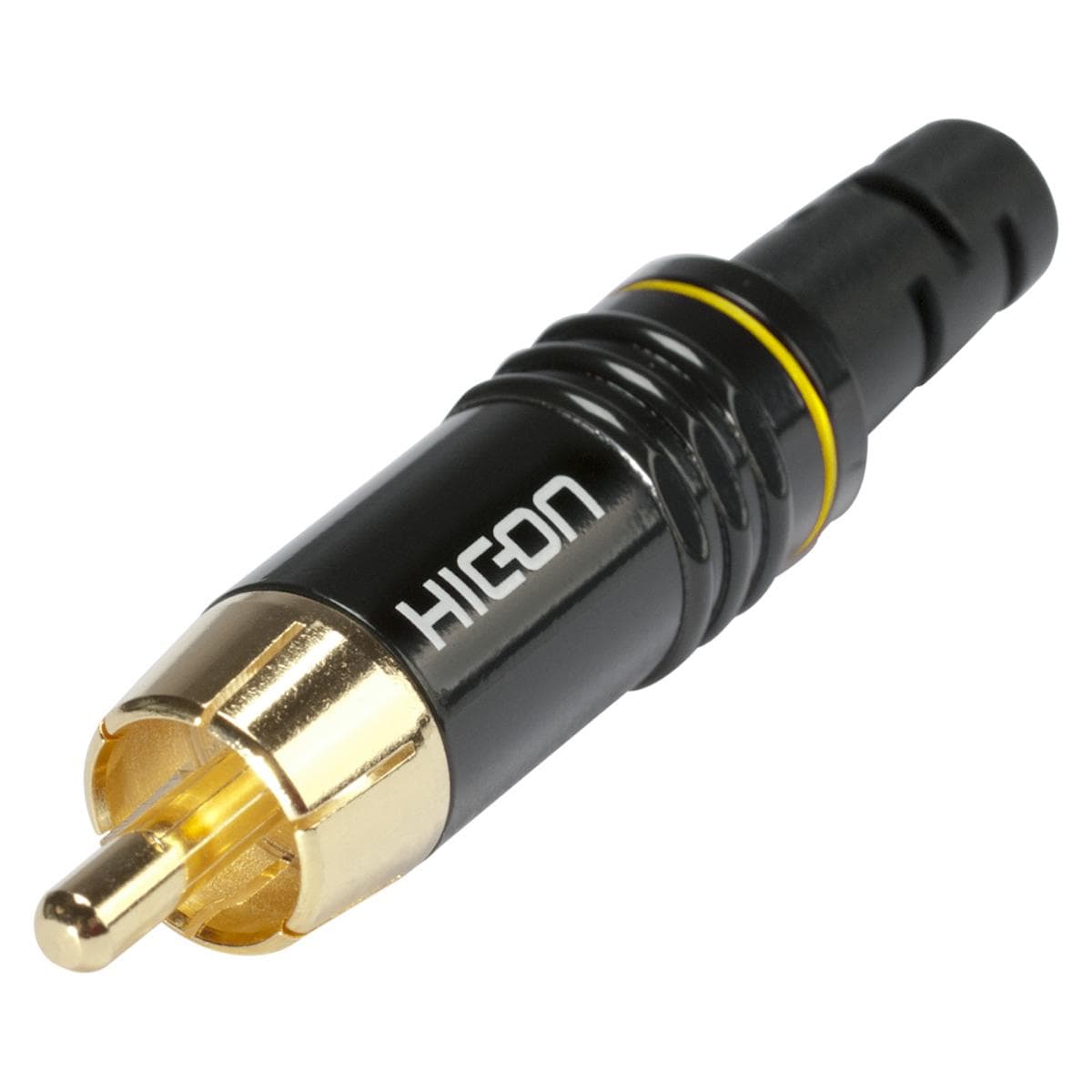 HICON RCA, 2-pole , metal, Soldering-male connector, gold plated contact(s), straight, black