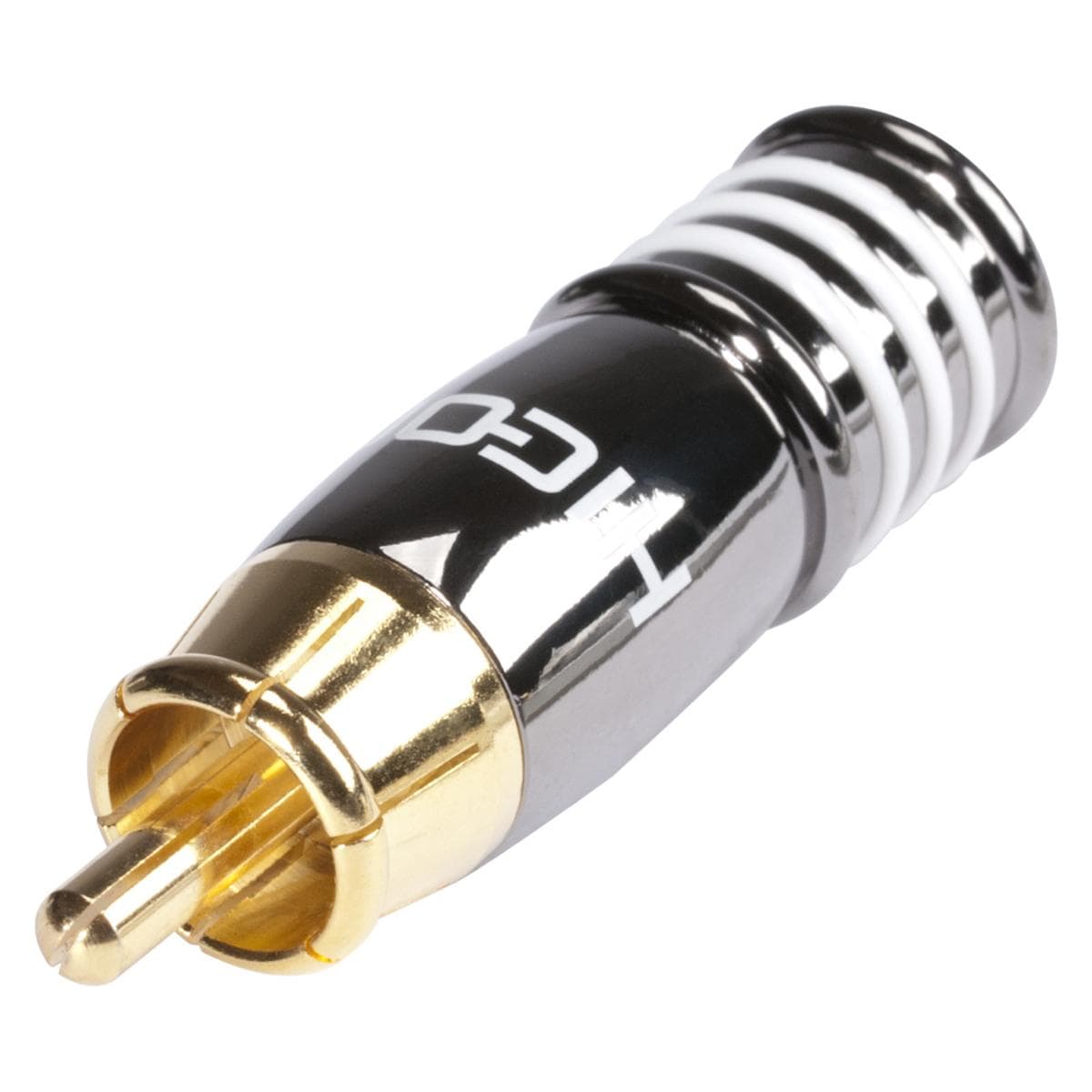 HICON RCA, 2-pole , metal, Soldering-male connector, gold plated contact(s), straight, chrome