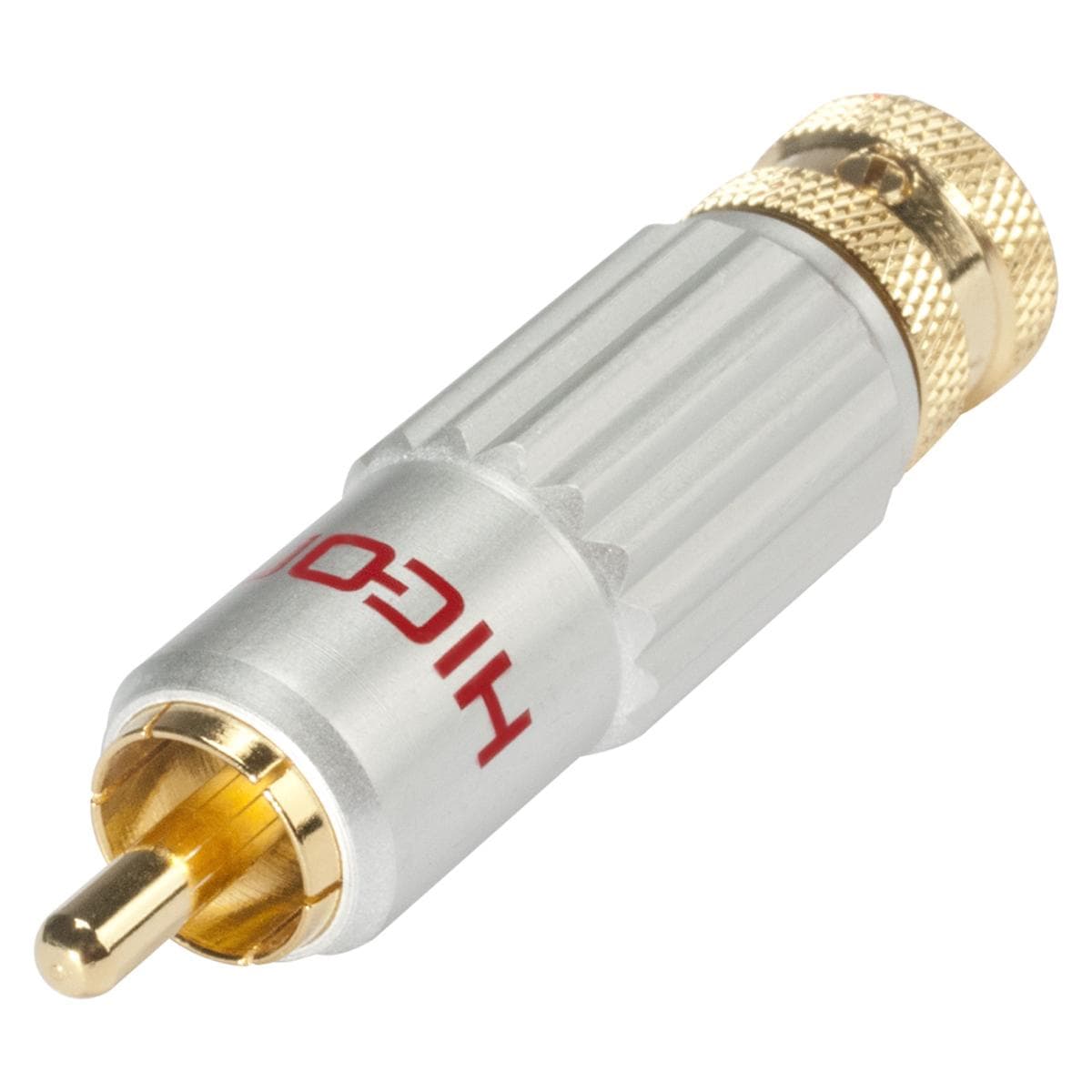 HICON RCA/phono connector, collet lock fixture, 2-pole, metal, gold plated contact(s), Velvet Chrome