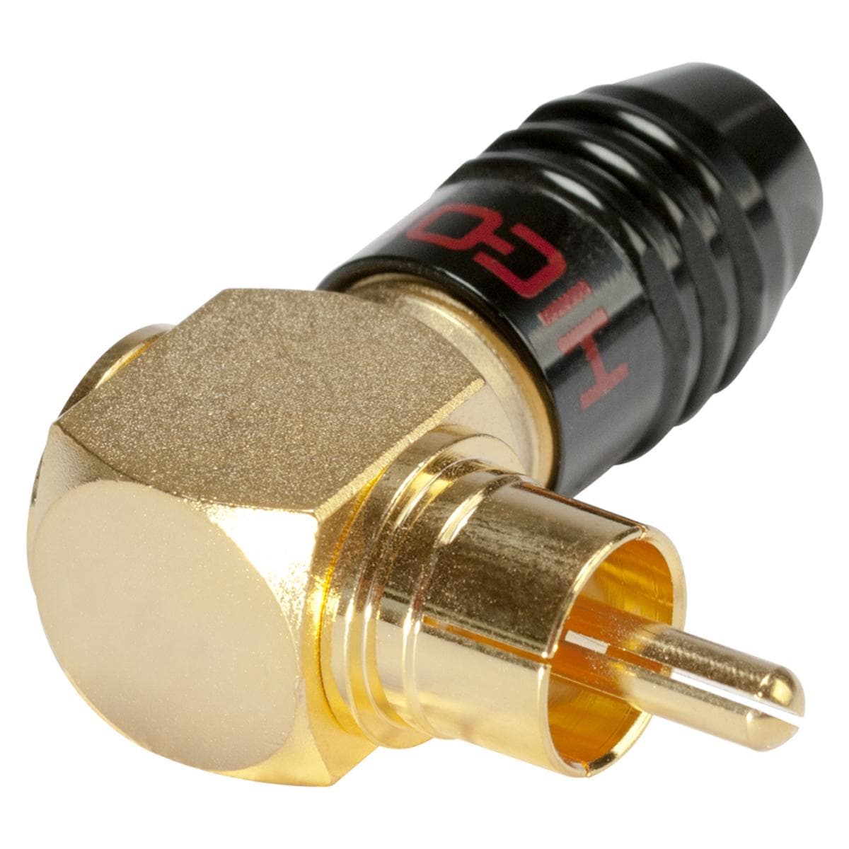 HICON RCA, 2-pole , metal, screw-type-male connector, gold plated contact(s), angled, black