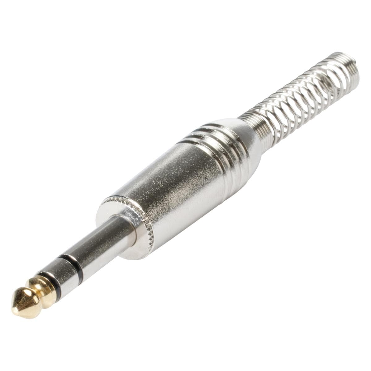 HICON jack (6,3mm) 3-pole metal male connector, nickel plated with Goldtip pin, straight, chrome