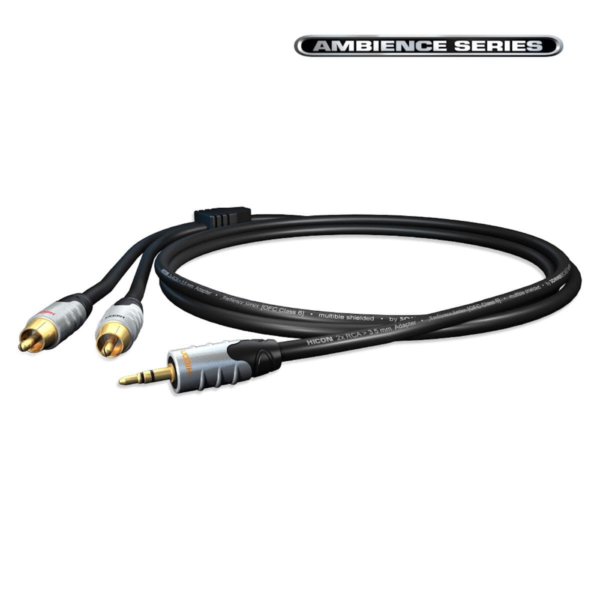 Adaptercable, y-cable RCA / MiniJack, 2 | RCA phono, HICON / 3.5 mm stereo mini jack, HICON | 5,00m