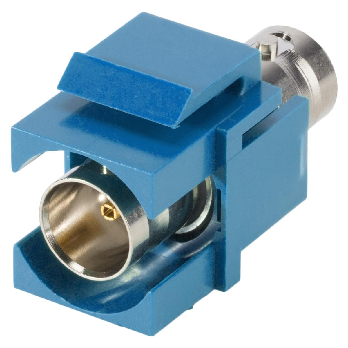 plastic-mountingfemale connector, BNC, 2-pole, nickel plated contact(s), Keystone Clip-In, blue