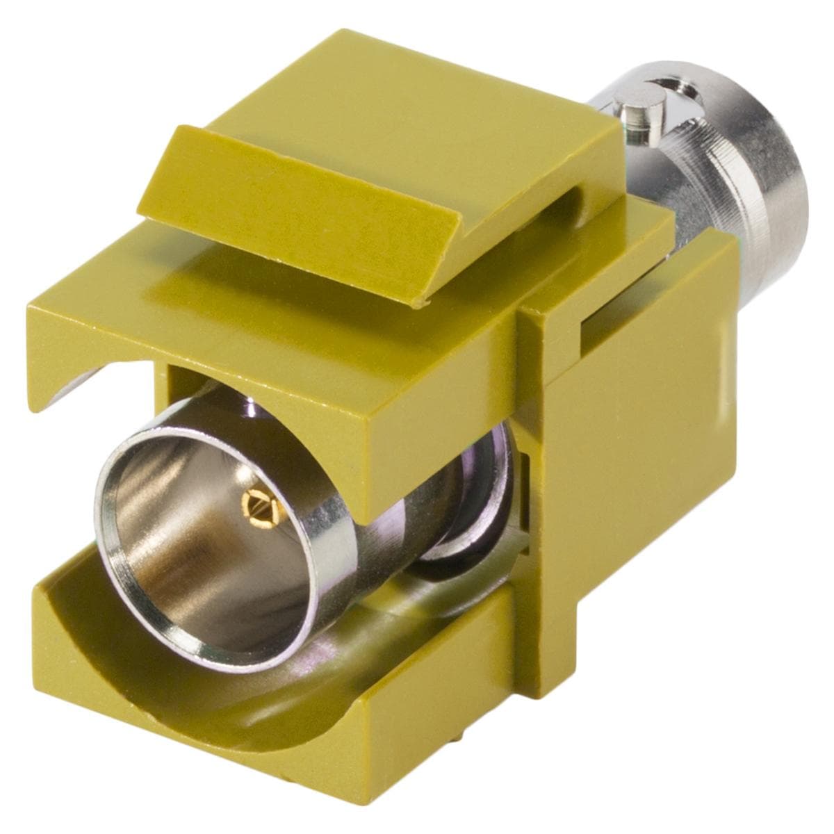 plastic-mountingfemale connector, BNC, 2-pole, nickel plated contact(s), Keystone Clip-In, yellow