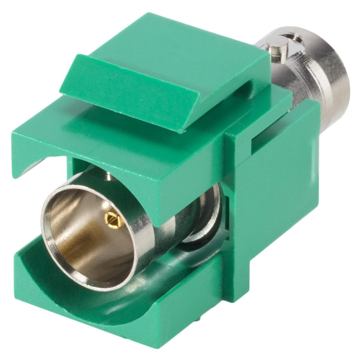 plastic-mountingfemale connector, BNC, 2-pole, nickel plated contact(s), Keystone Clip-In, green