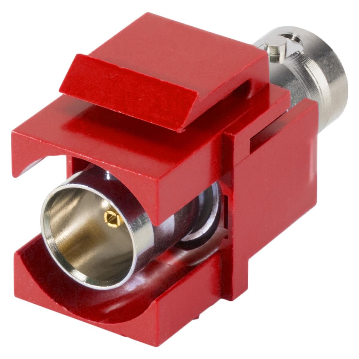 plastic-mountingfemale connector, BNC, 2-pole, nickel plated contact(s), Keystone Clip-In, red