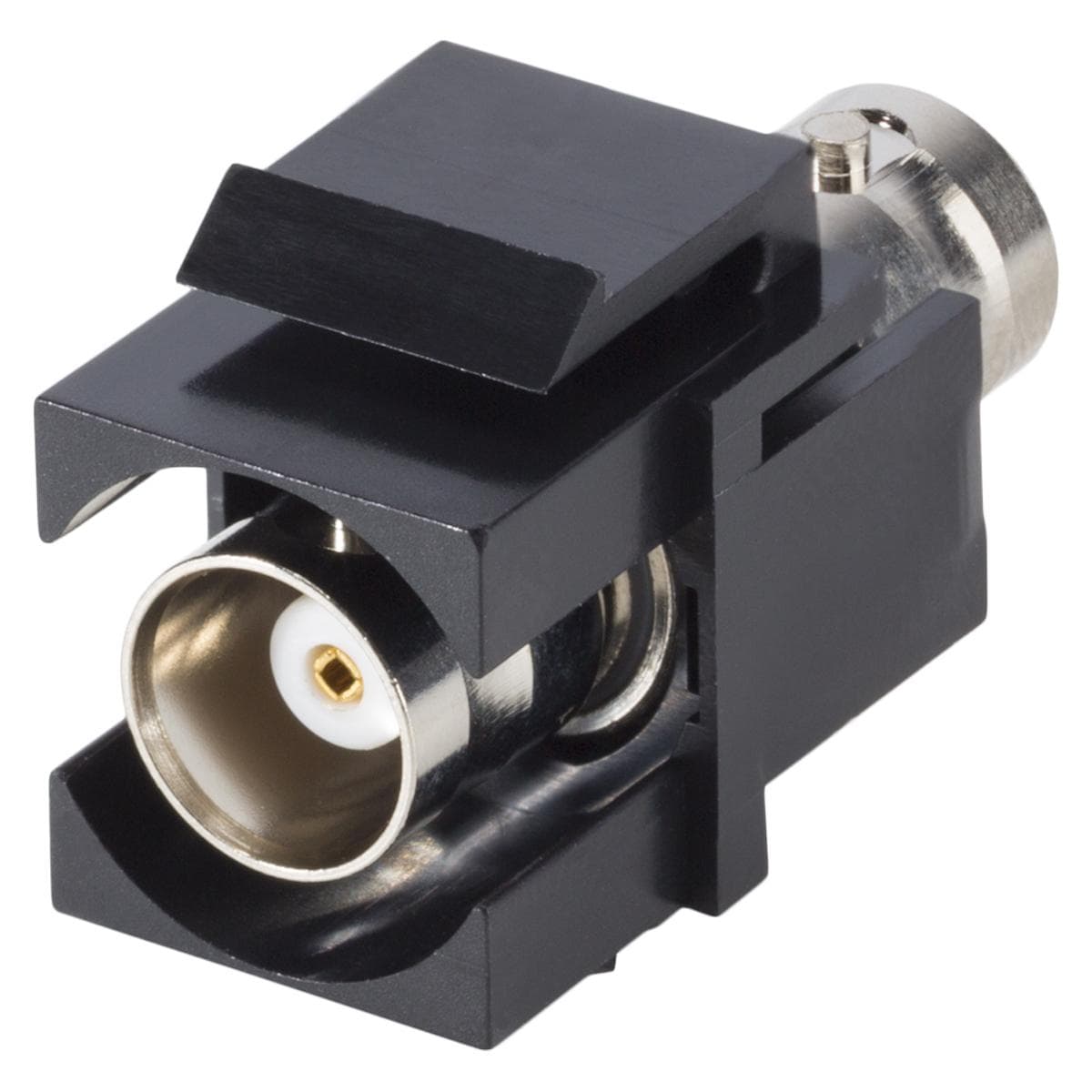 BNC, 2-pole , plastic-, Patch-female connector, nickel plated contact(s), Keystone Clip-In, black