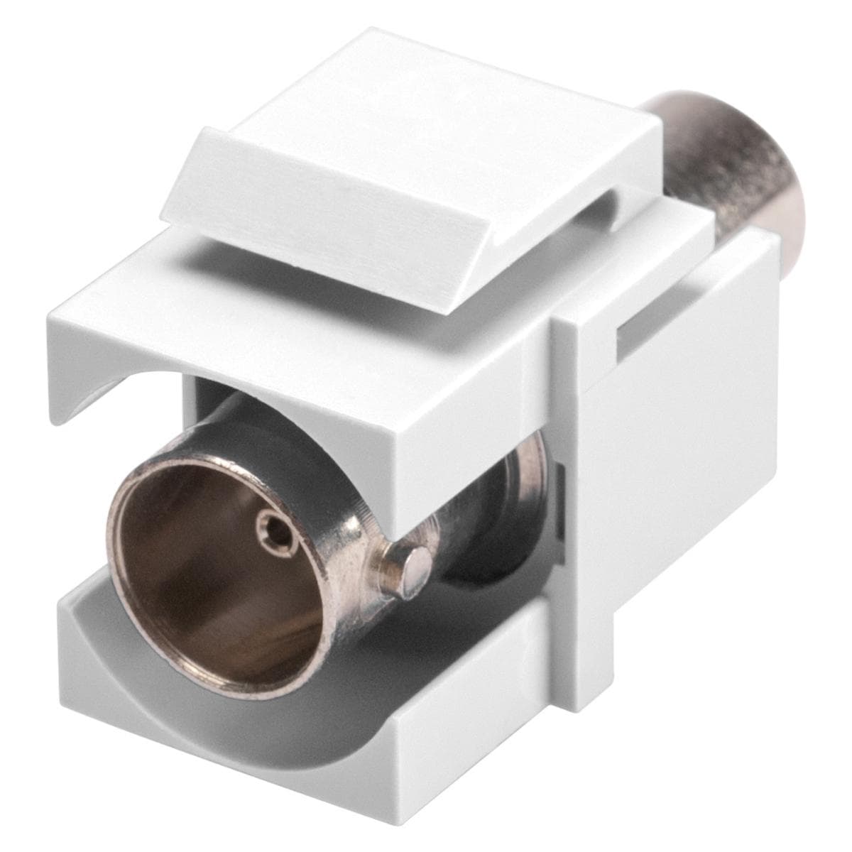 BNC, 2-pole , plastic-, Patch-female connector, nickel plated contact(s), Keystone Clip-In, white