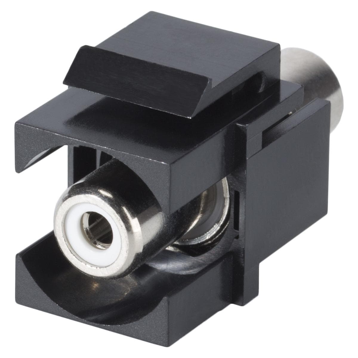 RCA, 2-pole , plastic-, Patch-, nickel plated contact(s), Keystone Clip-In, black