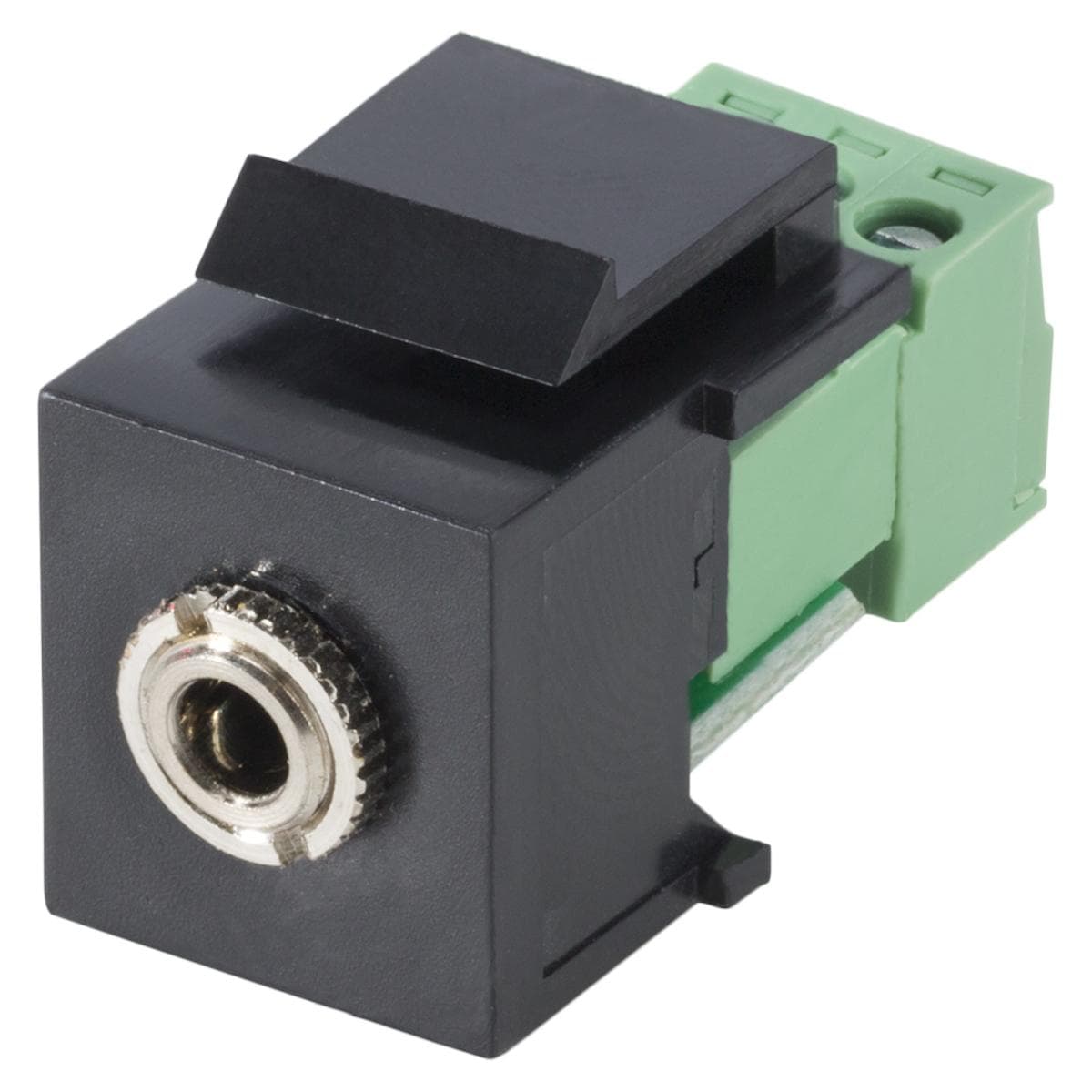 Minijack, 3-pole , plastic-, cutting / clamp-, nickel plated contact(s), Keystone Clip-In, black