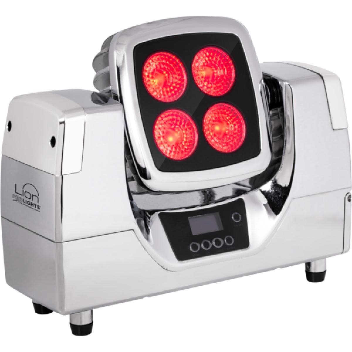 Battery LED projector, 4x10W RGBW/FC, 15-30°, 18h auton., WDMX, IP54, Chrome