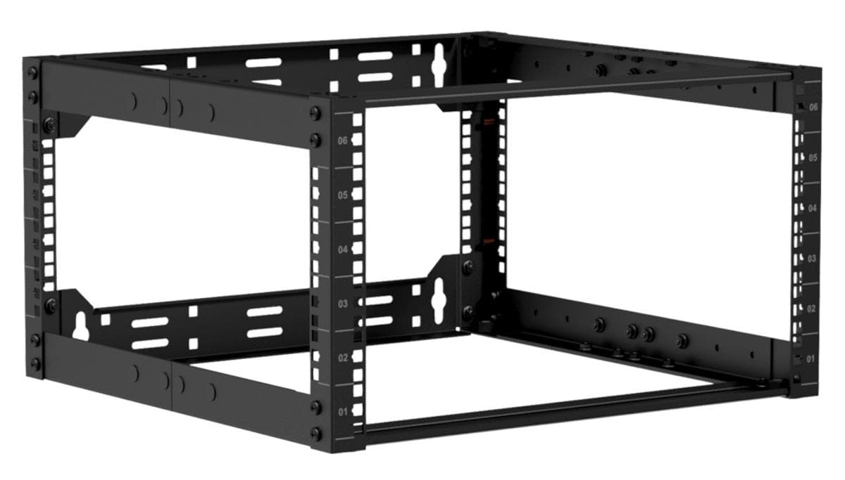 19" in depth adjustable open frame rack - 6 unit - 500 ~ 700 mm Black