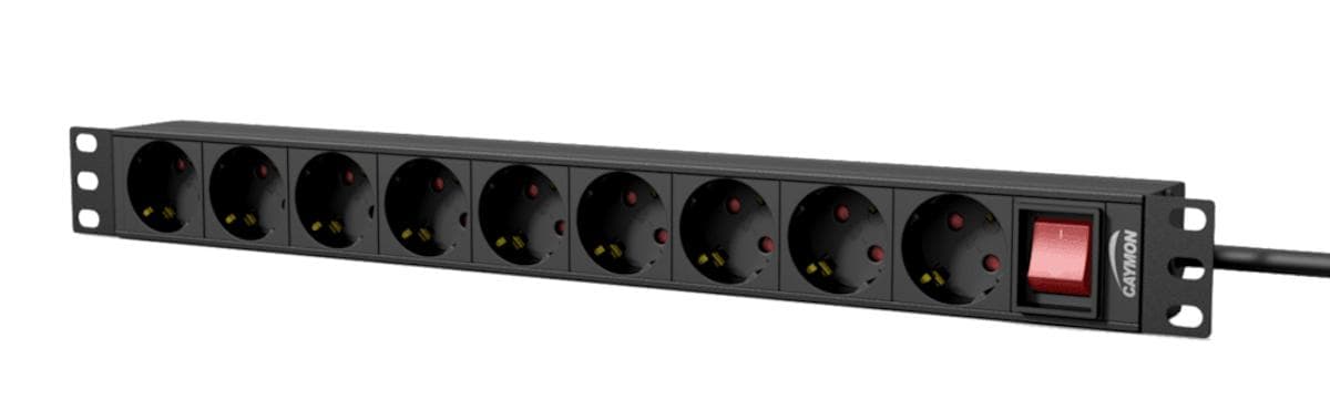 19" power distribution unit - 9 x German sockets + front switch Black version