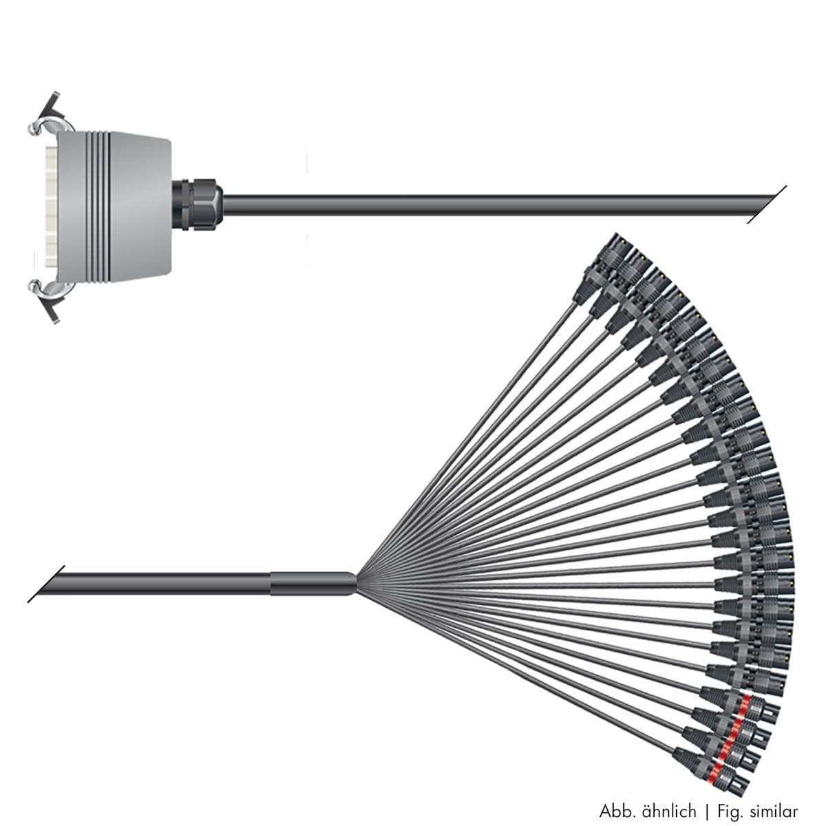 Multicore cable with rectangular MP-connector -> Splice | 20/04 | separate ground / QUANTUM | Multip