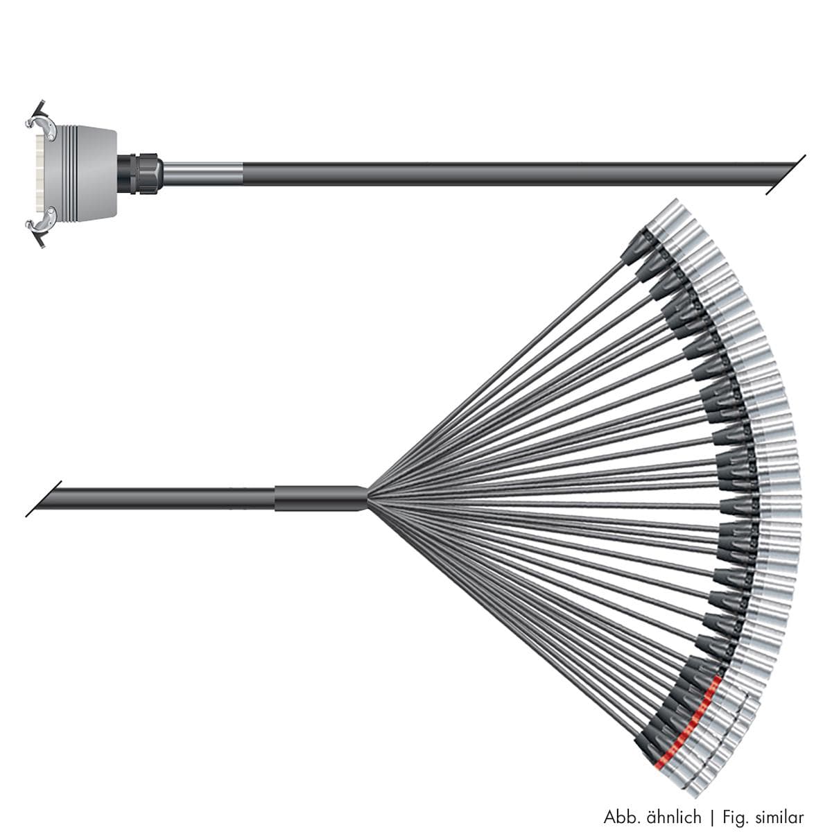 Multicore cable with rectangular MP-connector -> Splice | 24/08 | separate ground / QUANTUM | Multip