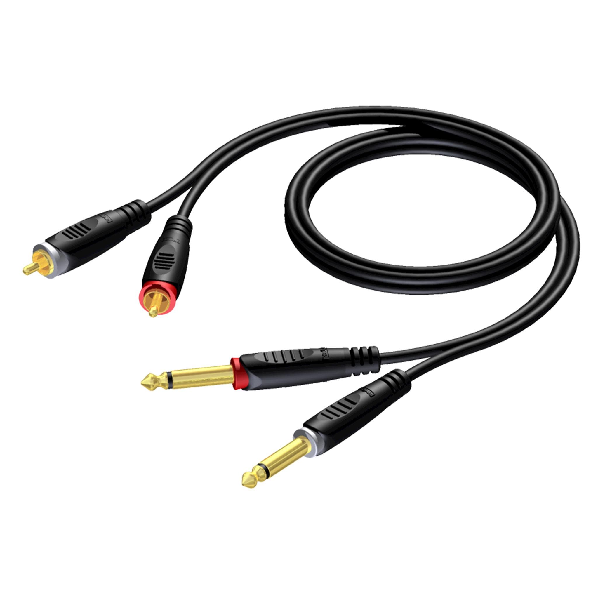 2 x RCA/Cinch male - 2 x 6.3 mm Jack male mono 3 meter - hanger