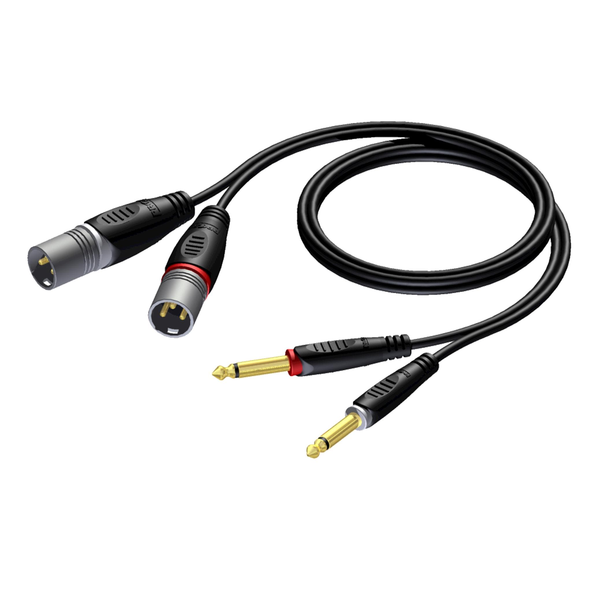 2 x XLR male - 2 x 6.3 mm Jack male mono 1.5 meter - hanger