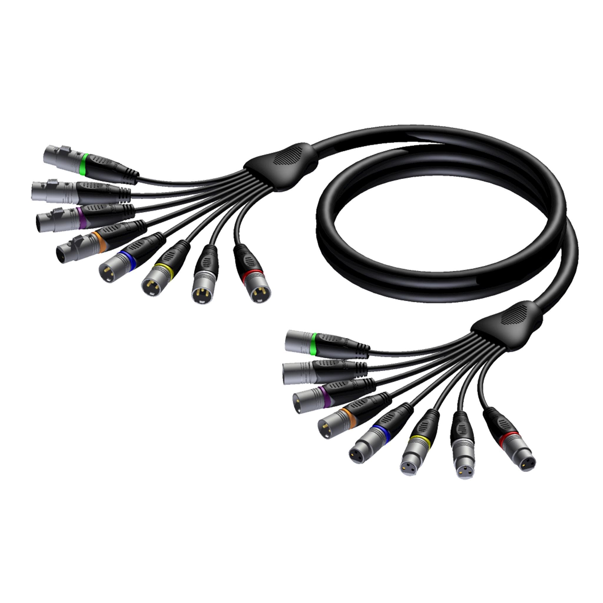 Multi core cable - 4 x XLR male & 4 x XLR female - 4 x XLR female & 4 x XLR male 5 meter - hanger